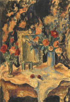 Maud Sumner; Stillewe met Blomme, Spieël en Horlosie (Still Life with Flowers, Mirror and Clock)