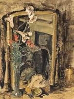 Maud Sumner; Stillewe: Vaas met Blomme en Klipbeeldhouwerk voor Spieël (Still Life: Vase with Flowers and Stone Sculpture in front of Mirror)
