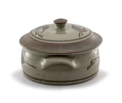 A stoneware casserole dish and cover, Tim Morris, 1941-1990