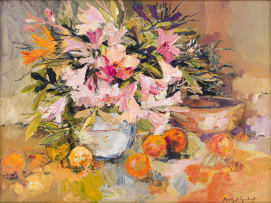 Margaret Gradwell; Still Life with Azaleas and Citrus