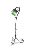 A Shirley Cloete glass and Nick Liltved wrought iron standing lamp, mid 20th century