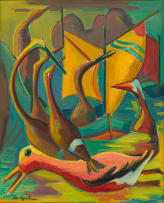 Maggie Laubser; Composition Birds and Boats