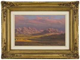 Tinus de Jongh; Dusk Landscape with Mountains