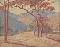 Jacob Hendrik Pierneef; Landscape with Trees and Mountains Beyond