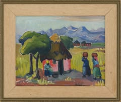 Maggie Laubser; Huts and Trees with Figures in a Landscape