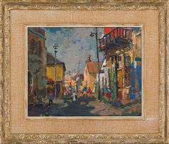 Gregoire Boonzaier; Street with Verandahs and Lamp Posts