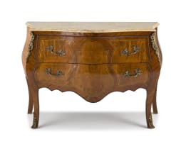 A Louis XV style kingwood, inlaid and marble-topped commode