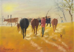 John Koenakeefe Mohl; Driven to the Fold at Sunset, Western Transvaal, South Africa