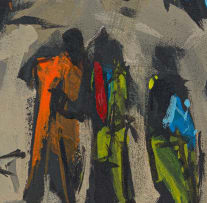 Asanda Dredunik Kupa; Abstract Composition with Orange and Green Figures