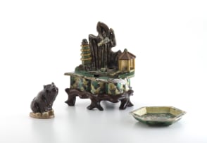 A Chinese Sancai-glazed water dropper in the form of a grotto, Qing Dynasty, 17th century