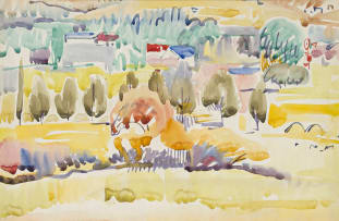 Walter Battiss; Untitled (Landscape with Houses)