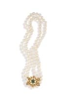 Two-strand cultured pearl and gold necklace