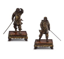 A pair of Japanese bronze models of warriors, Miyao Company, Meiji period, 1868-1912