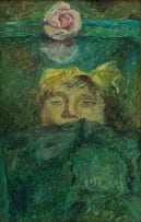 Mary Holland; Face and Rose on Green