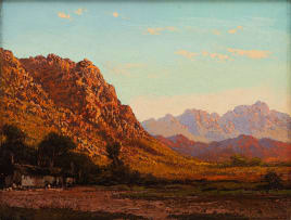 Tinus de Jongh; Mountain Landscape with Thatched Cottage