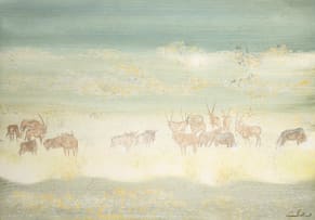 Gordon Vorster; Gemsbokke en Wildebeeste in a Landscape (Oryx Gazella and Wild Beasts in a Landscape)