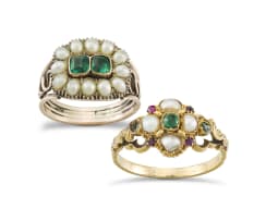 Georgian green glass and half-pearl mourning ring