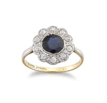 Diamond and blue sapphire platinum and 18ct yellow gold ring