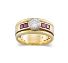 Diamond and ruby 18ct yellow and white gold ring, designed by Peter Gilder