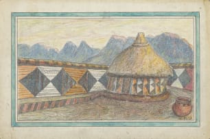 Moses Tladi; Painted Hut in Courtyard