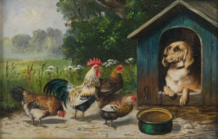 Alfred Schönian; Dog and Chickens