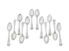 Twelve silver 'Kings' pattern dinner spoons, various makers and dates, London and Sheffield, 1841-1904