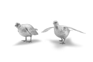A pair of Elizabeth II silver game birds, maker's initials RC, London, 1965