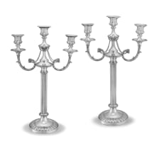 A pair of silver plate three-light candelabra, 19th century, possibly French