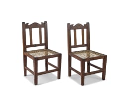 A pair of West Coast teak and fruitwood side chairs, 19th century