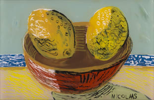 Nicolaas Maritz; Still Life with Two Lemons in a Red Bowl