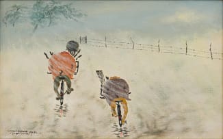 John Koenakeefe Mohl; A Country Scene in Storm, Cycling Home in W. TVL. (S.A.)