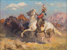Janos Viski; Herders Lassoing Wild Horses