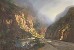 Gabriel de Jongh; Mountain Road with Stream
