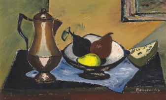 Pranas Domsaitis; Still Life with Coffee Pot and Bowl of Fruit