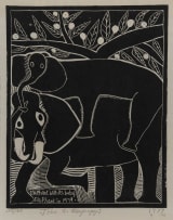 John Muafangejo; Elephant with its Baby. Elephant in 1979
