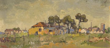 Gregoire Boonzaier; Yellow Cottage + Three Trees, Landsdown, Cape (sic)
