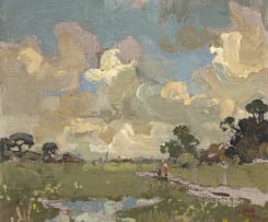 Gregoire Boonzaier; Ooplandskap met Wolke, Kenilworth K.P ( Open Landscape with Clouds, Kenilworth, Cape)