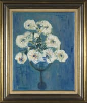 Hindy Rutenberg; White Flowers in a Wine Glass
