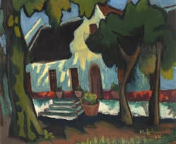 Maggie Laubser; Cape Dutch House with Trees