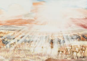 Gordon Vorster; Wildebeest and Springbok Enveloped by Sunlight