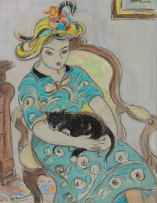 Alice Tennant; Woman Holding Sleeping Cat