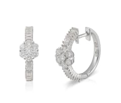 Pair of Italian 18k white gold three-quarter round diamond earrings