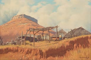 Willem Hermanus Coetzer; Homestead with Mountain Landscape