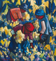 Hennie Niemann Snr; Three Figures Gathering Flowers
