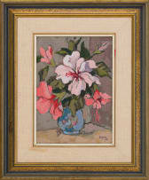 Gregoire Boonzaier; Hibiscus in Blue Vase