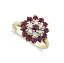 9k yellow gold ruby and diamond cluster ring