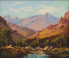 Tinus de Jongh; Mountain Valley with Stream