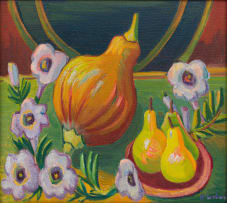 Maggie Laubser; Still Life with Pumpkin, Pears and Flowers
