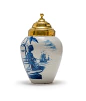 Blue and white tobacco jar and lid, Delft,