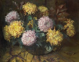 Frans Oerder; Chrysanthemums in a Glass Vase